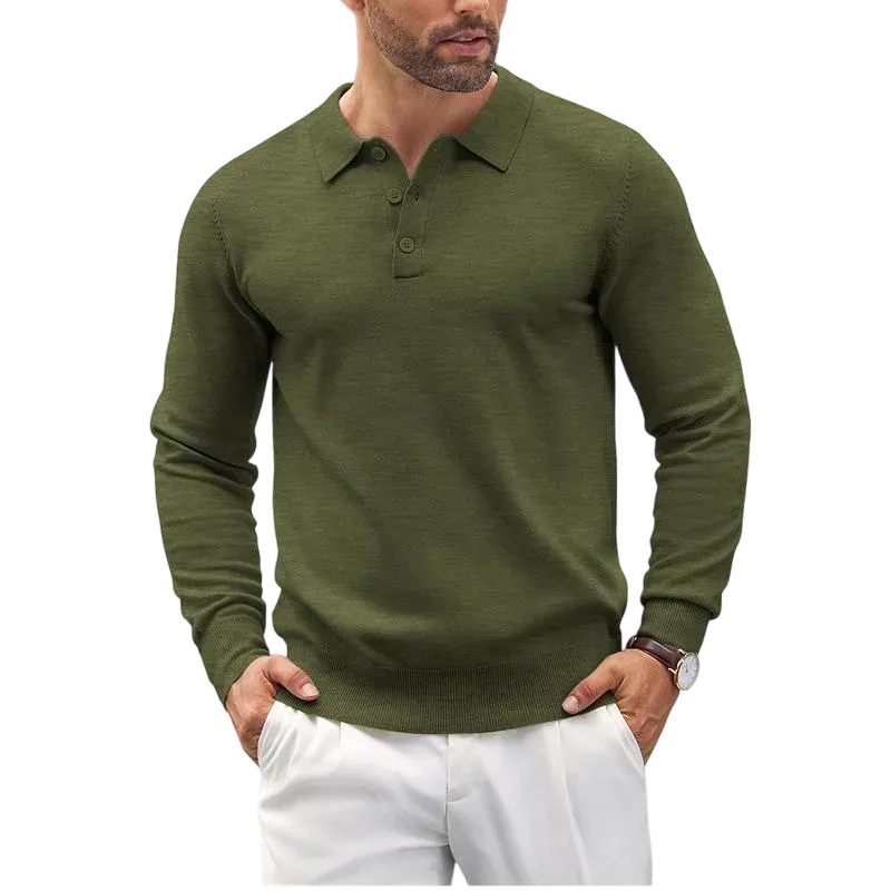Men’s Long Sleeve Knit Polo Shirt – Casual Button Down Style