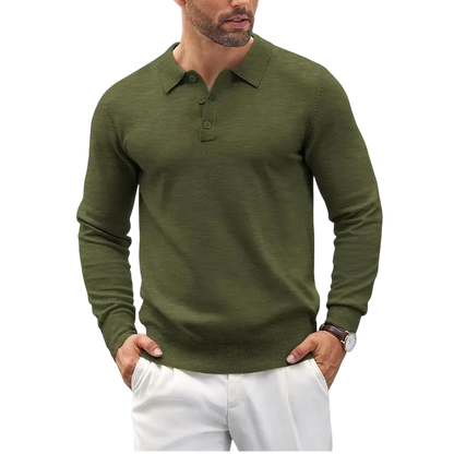 Men’s Long Sleeve Knit Polo Shirt – Casual Button Down Style