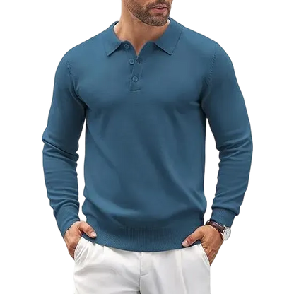 Men’s Long Sleeve Knit Polo Shirt – Casual Button Down Style