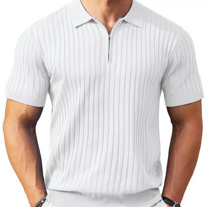 👕 Men’s Ribbed Knit Quarter-Zip Polo Shirt