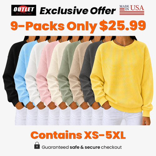 🔥Women's Waffle Knit Crewneck Sweatshirt