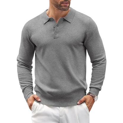 Men’s Long Sleeve Knit Polo Shirt – Casual Button Down Style