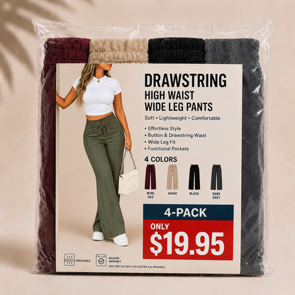 💥Last Day Promotion💥New Summer Drawstring High Waist Wide Leg Pants