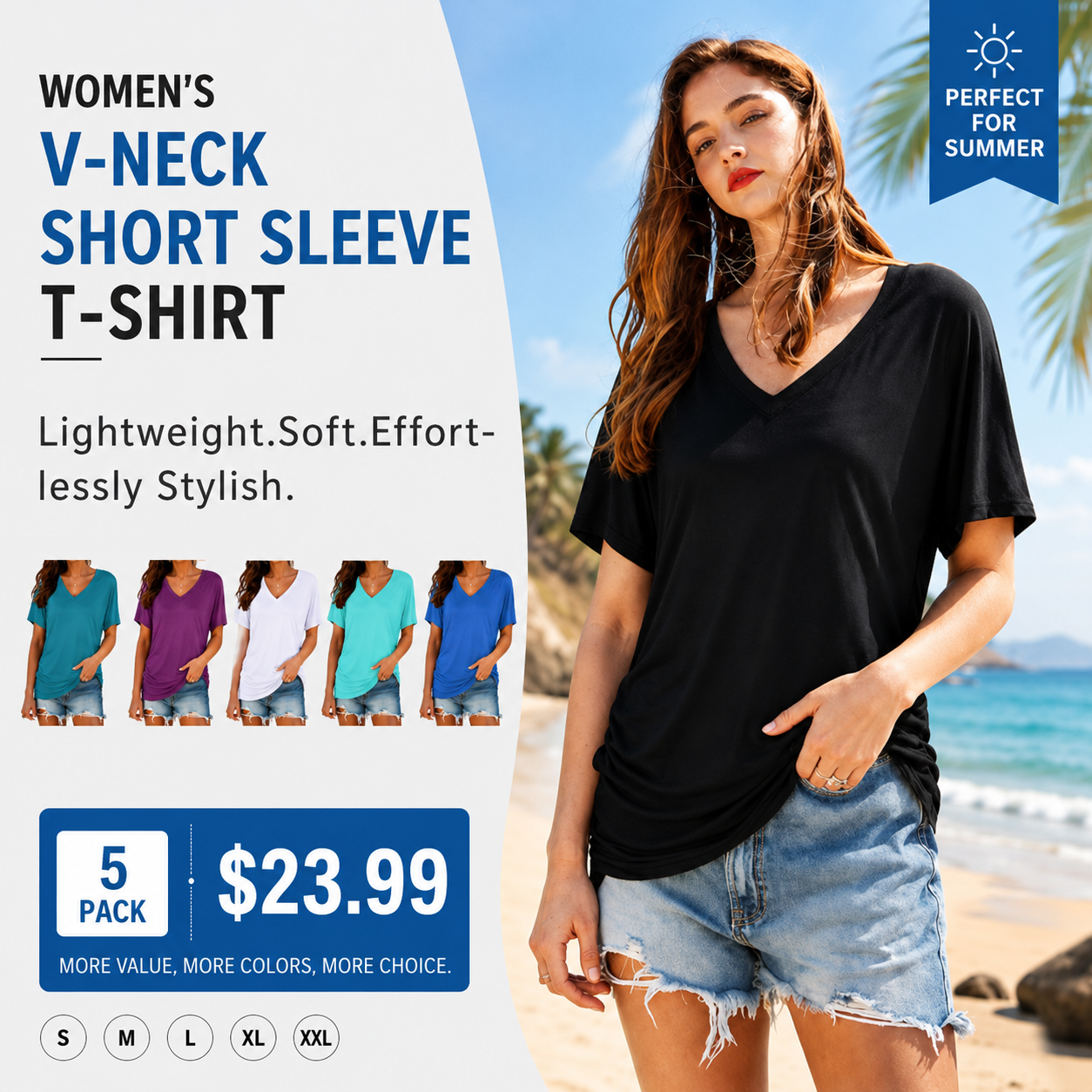 🔥 Women's V-Neck Everyday Tee | Ultra-Soft, Flattering Fit & All-Day Comfort 💖
