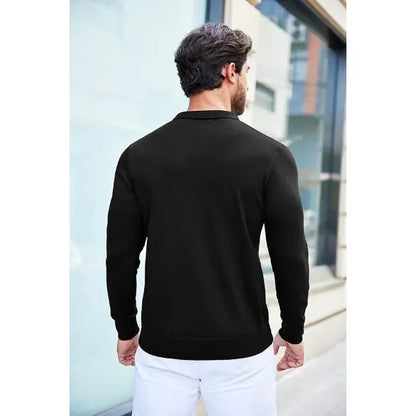 Men’s Long Sleeve Knit Polo Shirt – Casual Button Down Style