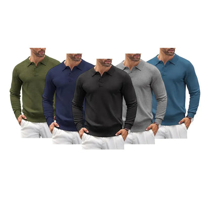Men’s Long Sleeve Knit Polo Shirt – Casual Button Down Style