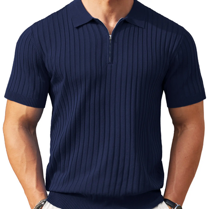 👕 Men’s Ribbed Knit Quarter-Zip Polo Shirt