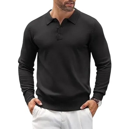 Men’s Long Sleeve Knit Polo Shirt – Casual Button Down Style
