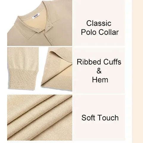 Men’s Long Sleeve Knit Polo Shirt – Casual Button Down Style