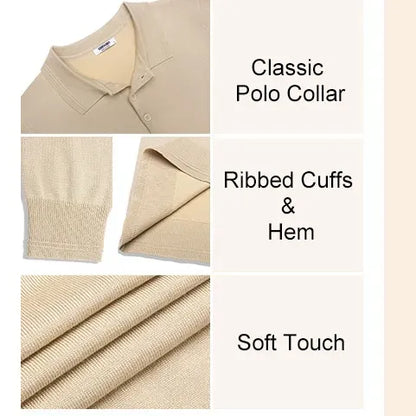 Men’s Long Sleeve Knit Polo Shirt – Casual Button Down Style