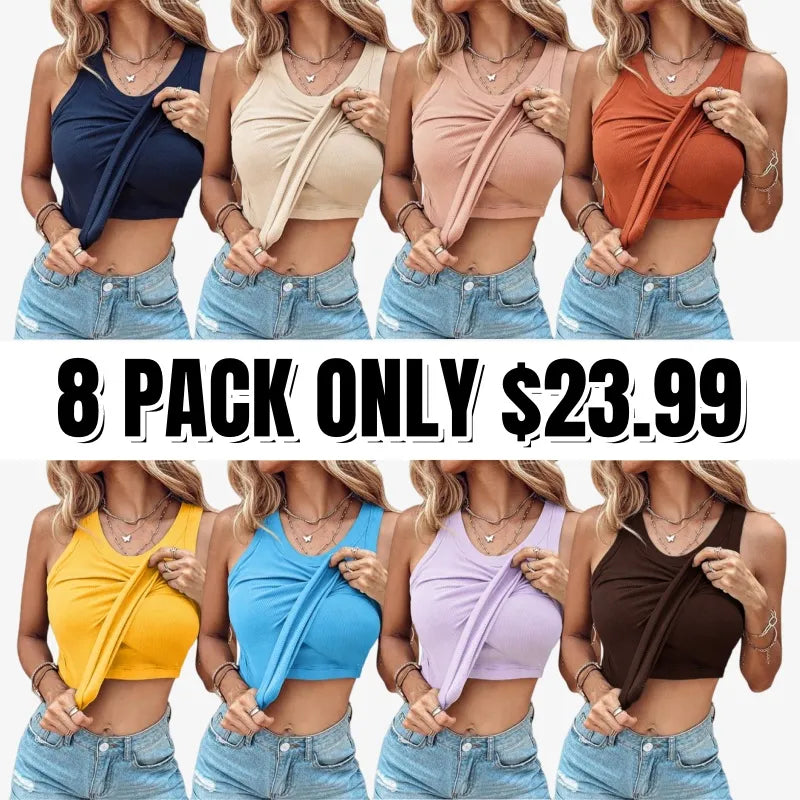 🔥Built-in Bra Tank Top Ribbed Racerback Tops