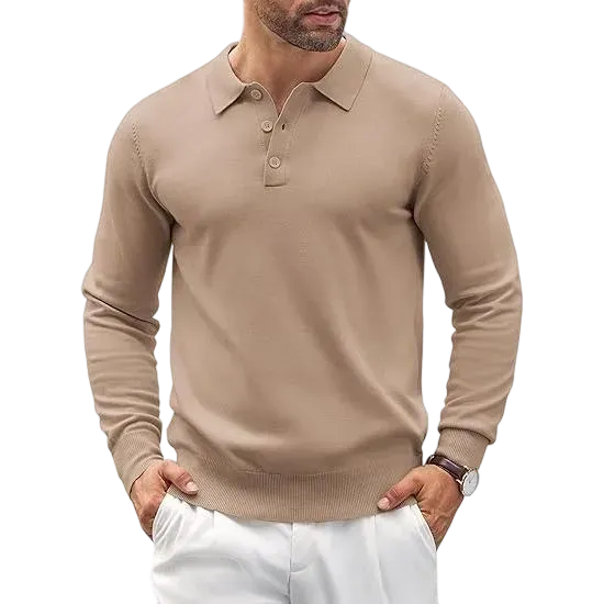 Men’s Long Sleeve Knit Polo Shirt – Casual Button Down Style