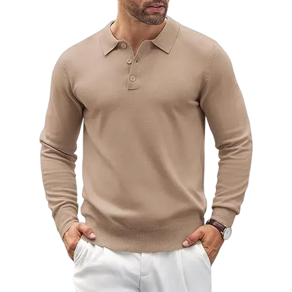 Men’s Long Sleeve Knit Polo Shirt – Casual Button Down Style
