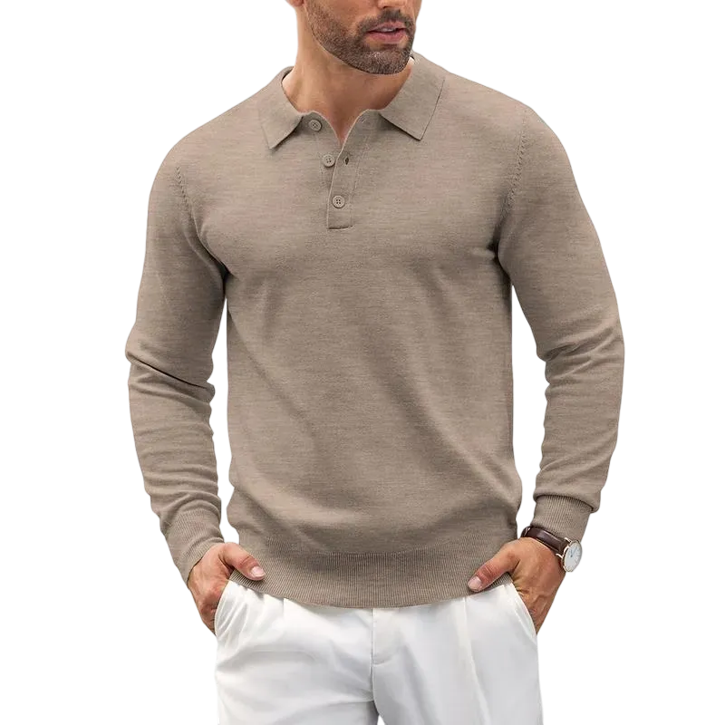 Men’s Long Sleeve Knit Polo Shirt – Casual Button Down Style