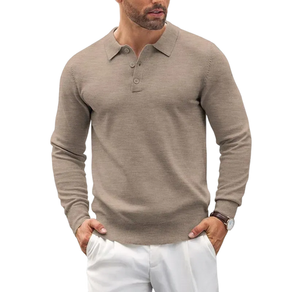 Men’s Long Sleeve Knit Polo Shirt – Casual Button Down Style