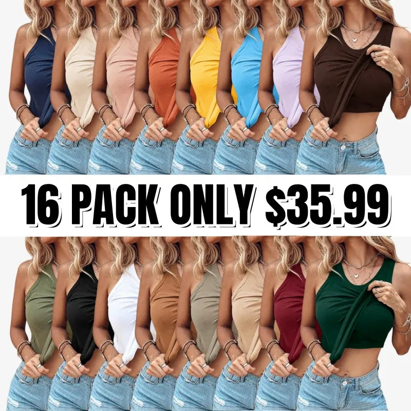 🔥Built-in Bra Tank Top Ribbed Racerback Tops