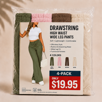 💥Last Day Promotion💥New Summer Drawstring High Waist Wide Leg Pants
