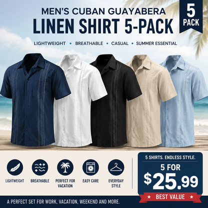 Men's Cuban Guayabera Shirt, Short Sleeve Linen Blend Button Down Summer Shirt, Lightweight Breathable Casual Beach & Vacation Wear