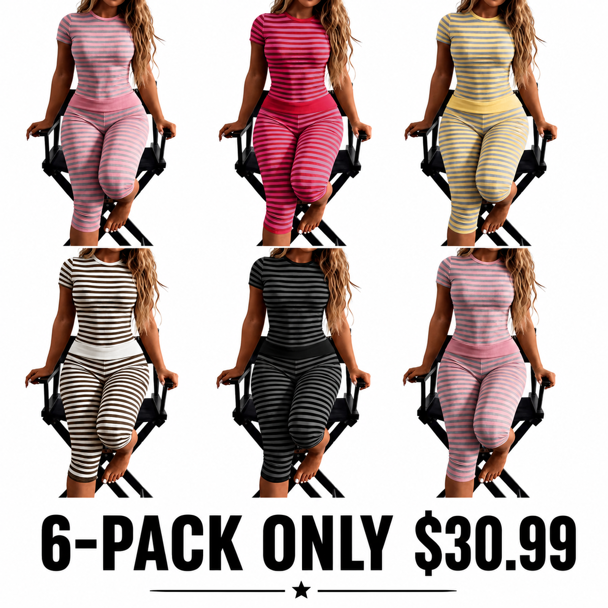 Striped Crop Top & Capri Leggings Set