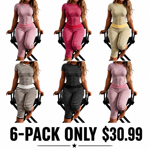 Striped Crop Top & Capri Leggings Set
