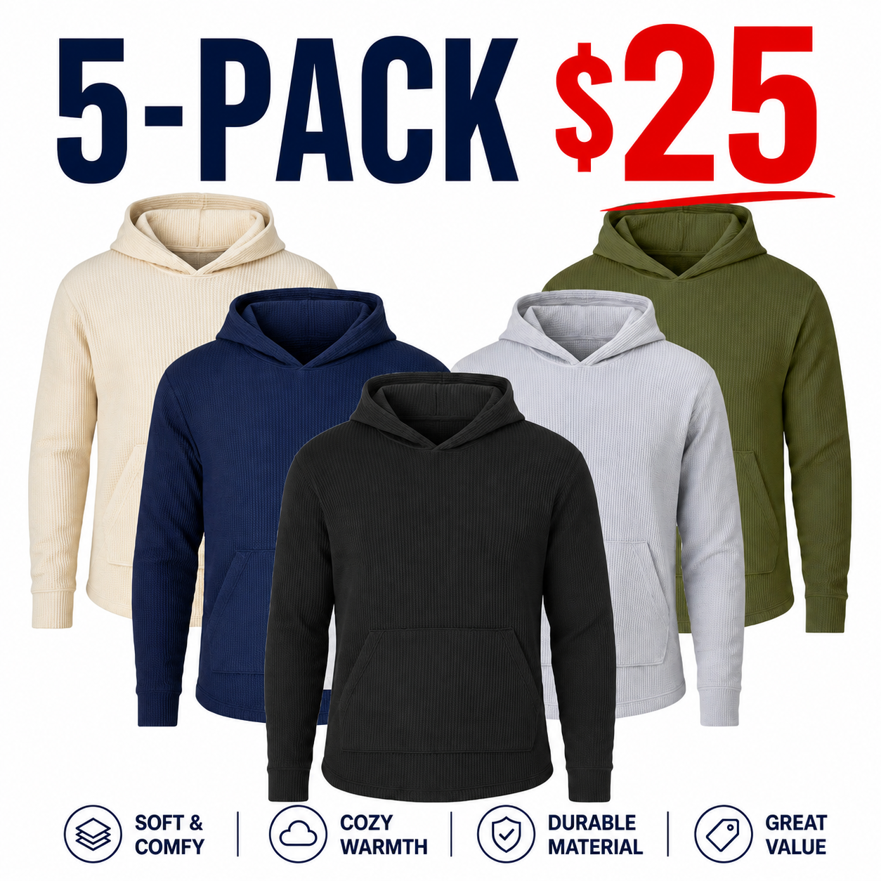 Men's Multi Waffle Knit Pullover Hoodie
