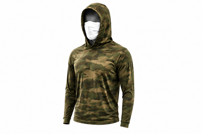 UPF 50+ Long-Sleeve Sun-Protection Hoodie (with Sleeve Pocket and Face Mask)