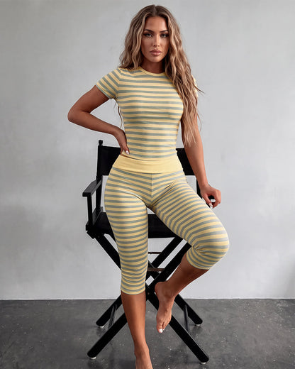 Striped Crop Top & Capri Leggings Set