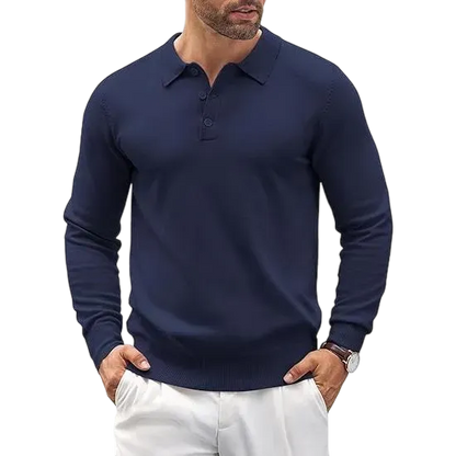 Men’s Long Sleeve Knit Polo Shirt – Casual Button Down Style