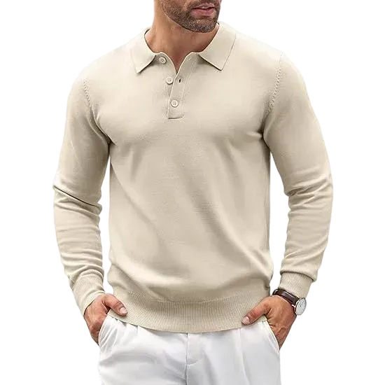 Men’s Long Sleeve Knit Polo Shirt – Casual Button Down Style