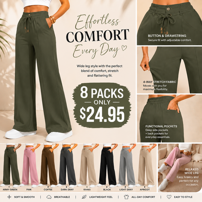 💥Last Day Promotion💥New Summer Drawstring High Waist Wide Leg Pants