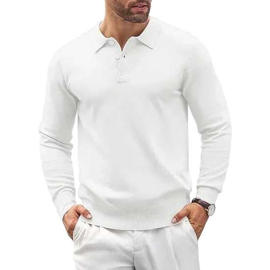 Men’s Long Sleeve Knit Polo Shirt – Casual Button Down Style