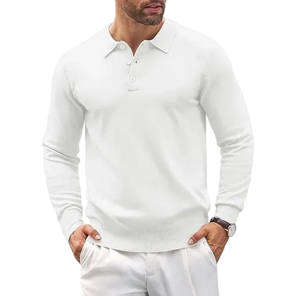Men’s Long Sleeve Knit Polo Shirt – Casual Button Down Style