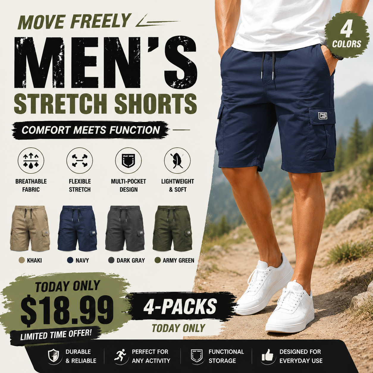 🔥 LIMITED STOCK ALERT 🔥Men's Pockets Drawstring Cargo Shorts