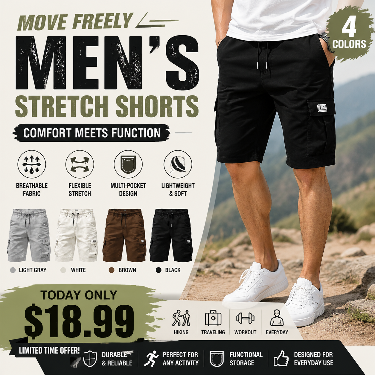 🔥 LIMITED STOCK ALERT 🔥Men's Pockets Drawstring Cargo Shorts