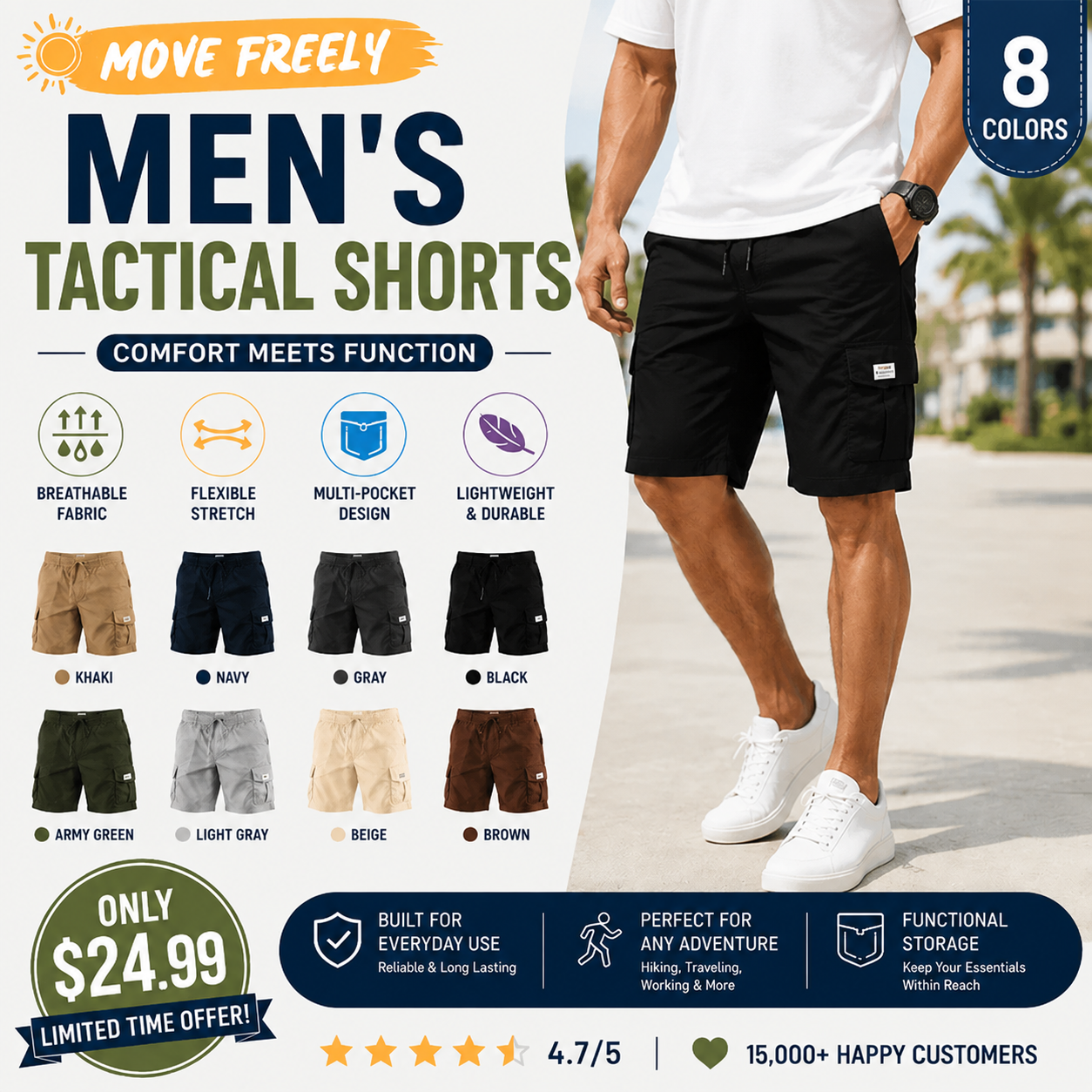 🔥 LIMITED STOCK ALERT 🔥Men's Pockets Drawstring Cargo Shorts