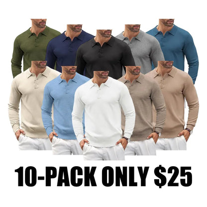 Men’s Long Sleeve Knit Polo Shirt – Casual Button Down Style
