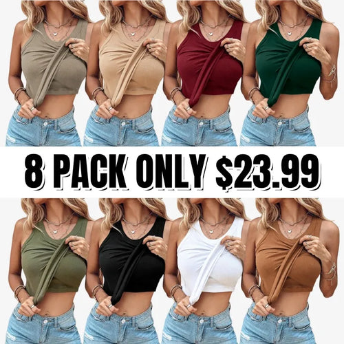 🔥Built-in Bra Tank Top Ribbed Racerback Tops