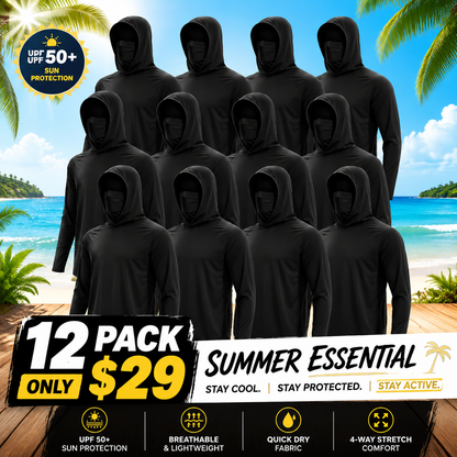 UPF 50+ Long-Sleeve Sun-Protection Hoodie (with Sleeve Pocket and Face Mask)