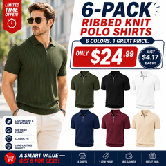 👕 Men’s Ribbed Knit Quarter-Zip Polo Shirt
