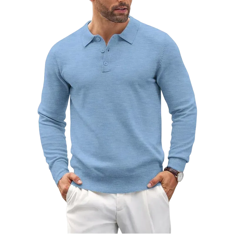 Men’s Long Sleeve Knit Polo Shirt – Casual Button Down Style