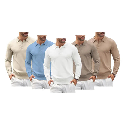 Men’s Long Sleeve Knit Polo Shirt – Casual Button Down Style